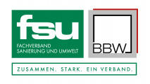Logo des Fachverbands Sanierung und Umwelt (fsu) und BBW, mit dem Slogan „Zusammen. Stark. Ein Verband.“